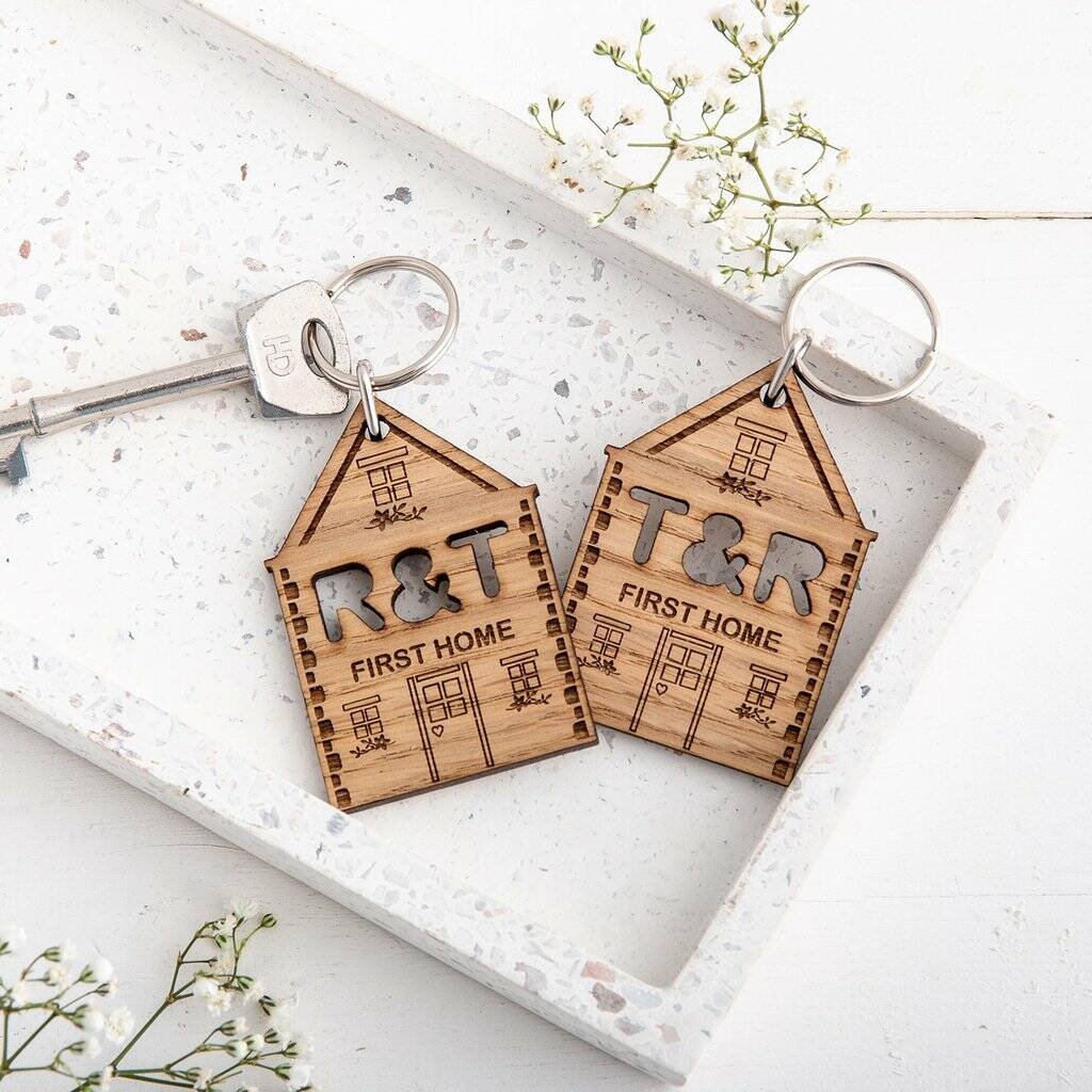 Set Of Two Personalised New Home Keyrings