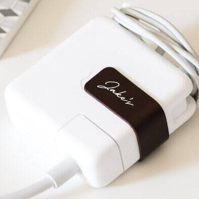 Personalised Leather Mac Book Charger Sticker Patch