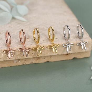 Ribbon Bow Huggie Hoop Earrings In Sterling Silver, 2 of 12