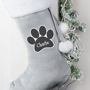 Personalised Christmas Dog Silver Grey Stocking, 2 of 2