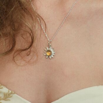 Sterling Silver Sunflower Necklace With Citrine, 3 of 5