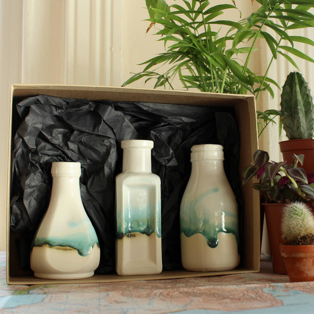 Gift Set Of Three Bottle Vases By Helen Rebecca Ceramics