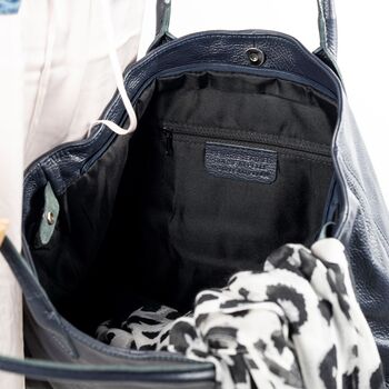 Navy Blue Large Leather Soft Tote Handbag, 4 of 9