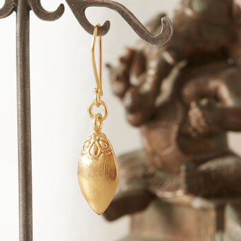 Gold Plated Silver Teardrop Textured Earrings, 5 of 7