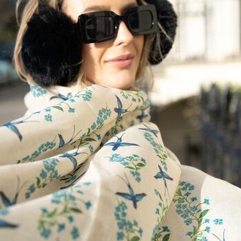 Blue Birds Print Scarf In Personalised Gift Box, 2 of 8