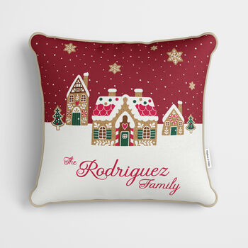 Personalised Red Gingerbread House Cushion, 2 of 7