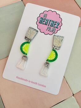 Tequila And Lime Resin Glitter Earrings / Funny Tequila Lover Gift / Mexico Vacation Jewellery, 2 of 6