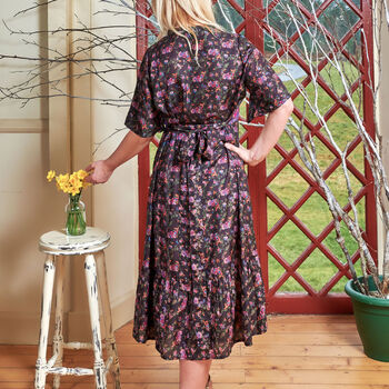 Zaria Black Silk Print Embroidered Dress 28, 2 of 3
