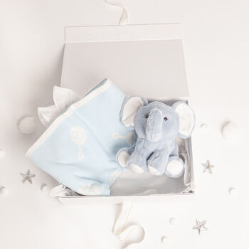 Blue Elephant Toy And Rattle Blanket Baby Gift Set, 3 of 6