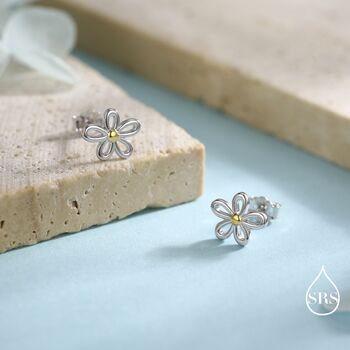 Dainty Forget Me Not Flower Stud Earrings In Sterling Silver, 2 of 10