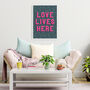 Love Lives Here Pink Leopard Wall Art Print, thumbnail 3 of 4