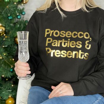 Prosecco, Parties And Presents Christmas Jumper, 2 of 2