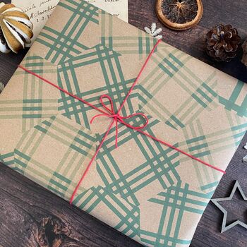 Patchwork Green Cheque Paper Fibre Wrapping Paper, 4 of 12