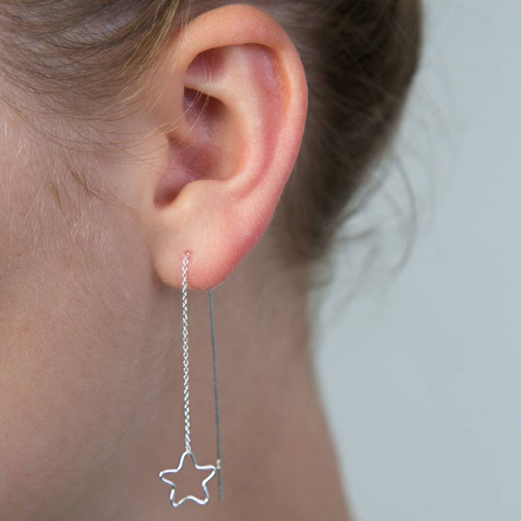 Star Sterling Silver Threader Earrings By Lovethelinks Star Sterling Silver Threader Earrings