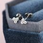 Tiny Three Ball Stud Earrings In Sterling Silver, thumbnail 1 of 11