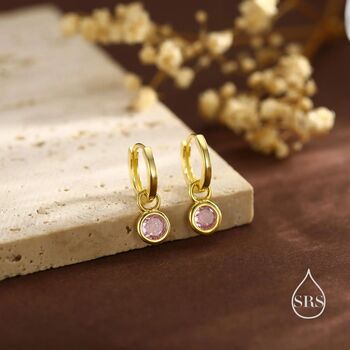 Sterling Silver October Birthstone Tourmaline Pink Crystal Drop Hoop Earrings, 4 of 11