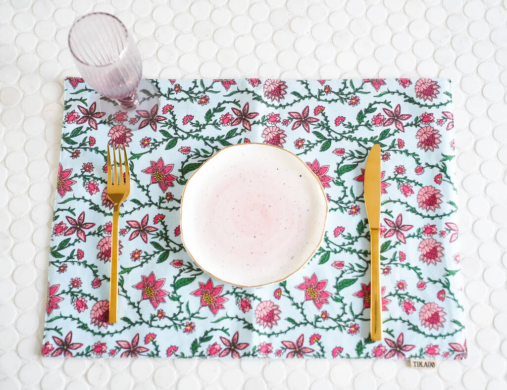 Bahar Floral Blue Placemats Set Of Two By Tikauo