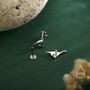 Dinosaur Internally Threaded Flat Back Earrings In Sterling Silver, thumbnail 3 of 9