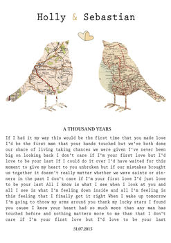 Song Lyrics And Love Birds Map Print, 2 of 5