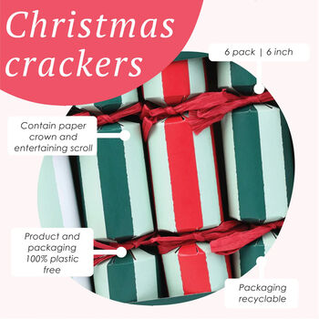 Striped Mini Christmas Crackers Six Pack, 2 of 2
