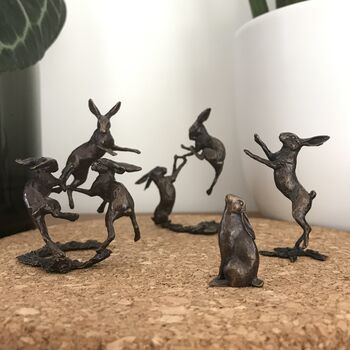 Miniature Bronze Dancing Hares Sculpture 8th Bronze, 11 of 11