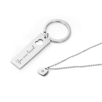 Personalised Love Heart Necklace And Keyring Set, 5 of 5