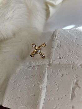 Pearl Cross Ring In 18k Gold Gemstone Cocktail Ring, 4 of 10