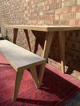 Modern Laminated Birchwood Bench With Tapered Legs, 6 of 12