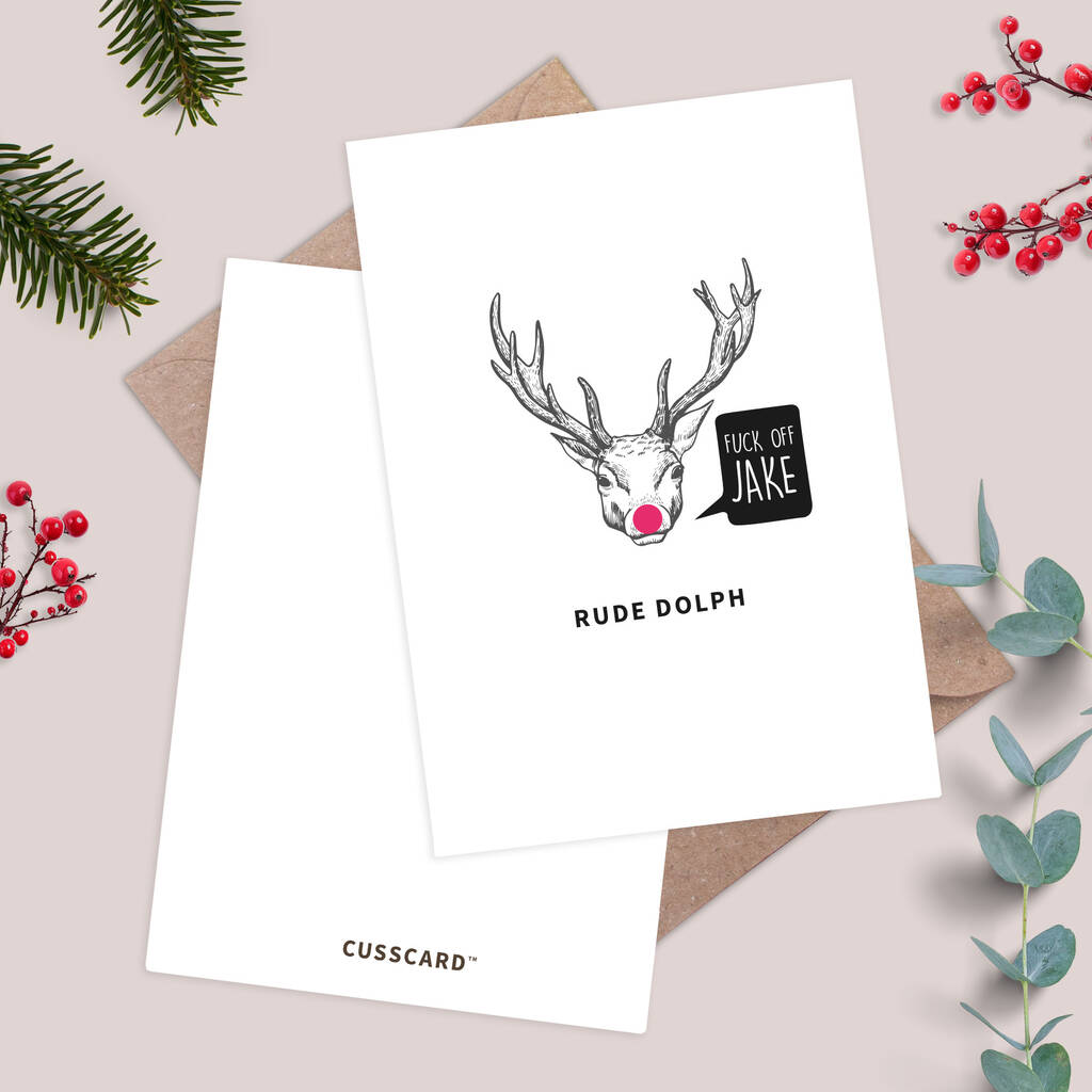 Rude Dolph Funny Personalised Christmas Card, 1 of 1