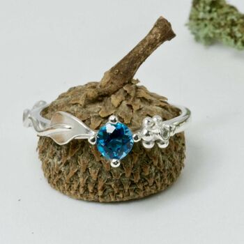 Silver Leaf Ring, Ariel Gemstone Diamond Ring, 2 of 11