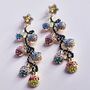 Multicolour Rhinestone Christmas Bauble String Earrings, thumbnail 3 of 4