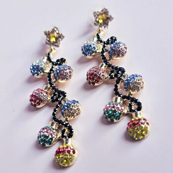 Multicolour Rhinestone Christmas Bauble String Earrings, 3 of 4