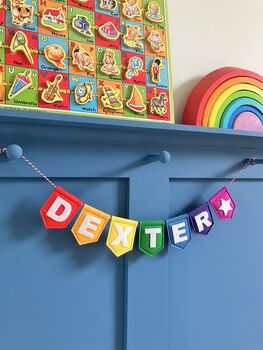Personalised Scallop Bunting Rainbow Name Garland, 4 of 9
