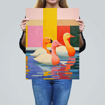Chameleon Ducks Multicoloured Ducks Swim Wall Art Print, 2 of 6