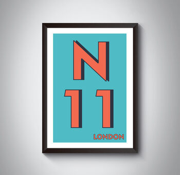 N11 Bounds Greenl London Postcode Typography Print, 3 of 10