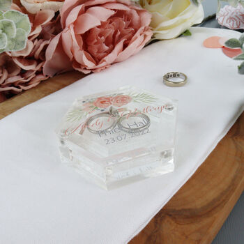Hexagonal Acrylic Personalised Wedding Ring Box, 12 of 12