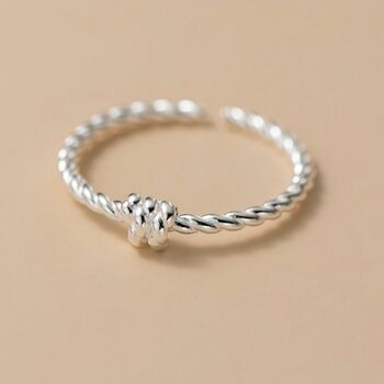 Sterling Silver Adjustable Rope Knot Ring, 2 of 4