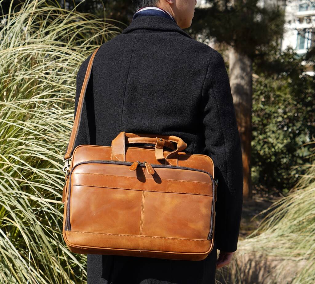 Genuine Leather Laptop Shoulder Bag By EAZO