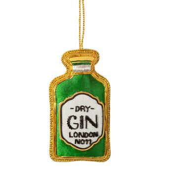 Gin Bottle Embroidered Christmas Decoration, 4 of 4