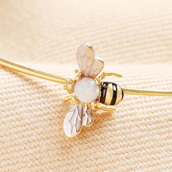 Adjustable Opal Bee Open Bangle In Gold, 2 of 3