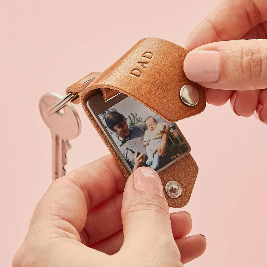 Personalised Metal Photo Keyring With Leather Case By Create Gift