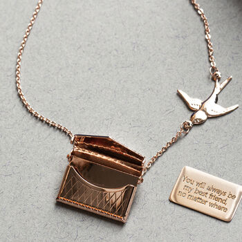 Engraved Secret Message Envelope Swallows Necklace, 6 of 12