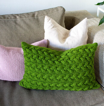 Contemporary Lattice Knit Cushion Hand Knit In Emerald, 5 of 5