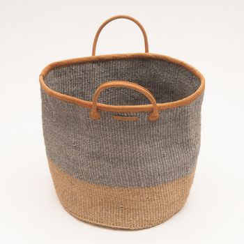 Grey And Natural Colour Block Woven Laundry Basket, 5 of 6