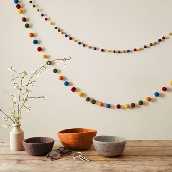 Fair Trade Boho Eco Felt Ball Pompom Garland 200cm, 4 of 12