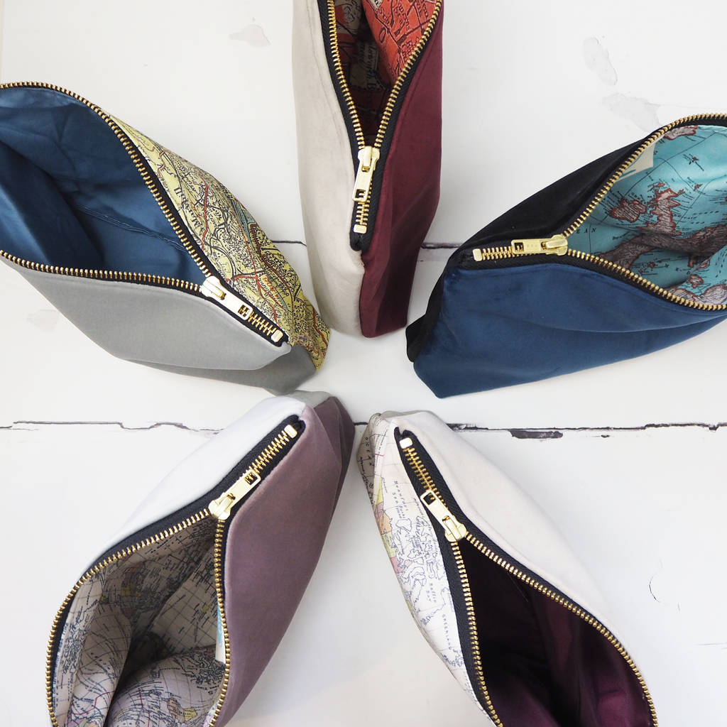 Velvet Wash Bag With A Hidden Personalised Map By Girl and Bird