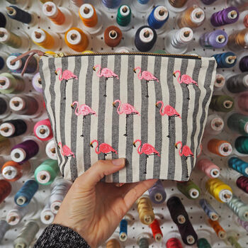 Embroidered Flamingo Cotton Make Up Bag, 6 of 11