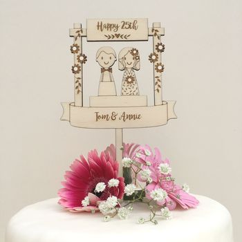 Personalised Wooden Wedding Anniversary Cake Topper, 2 of 6