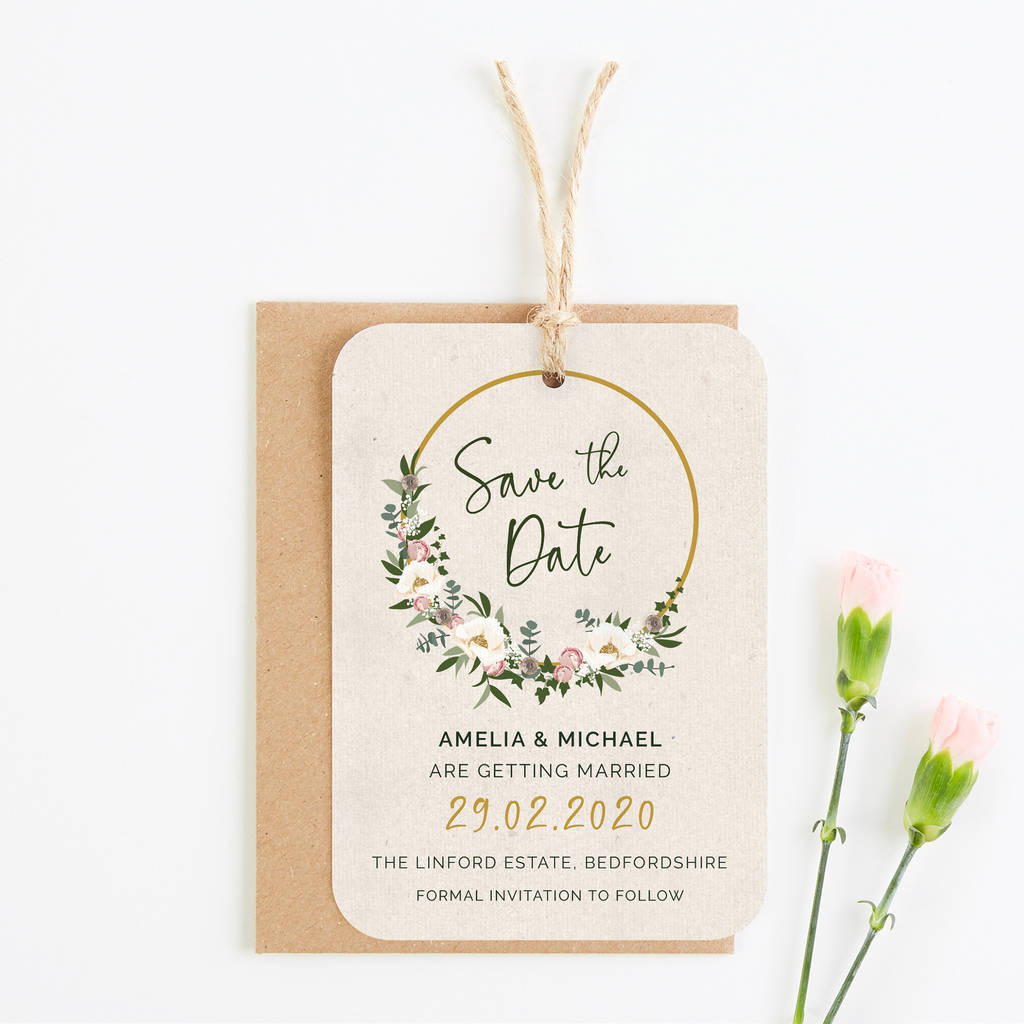 Floral Hoop Save The Date Cards, 1 of 5