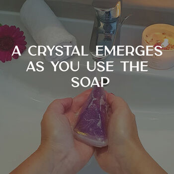 Surprise In A Soap Lavender Soap Infused With Amethyst Heart Shaped Crystal, 3 of 9